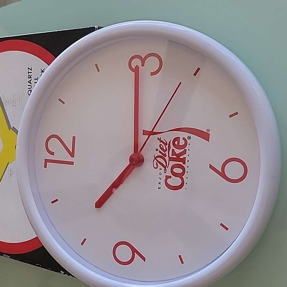 Diet Coke. White W/red Letters 10" Wall Clock.
